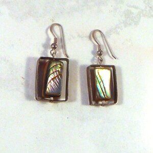 Sterling Silver Earrings With Rotating Pieces of Abalone Inside Rectangular Box
